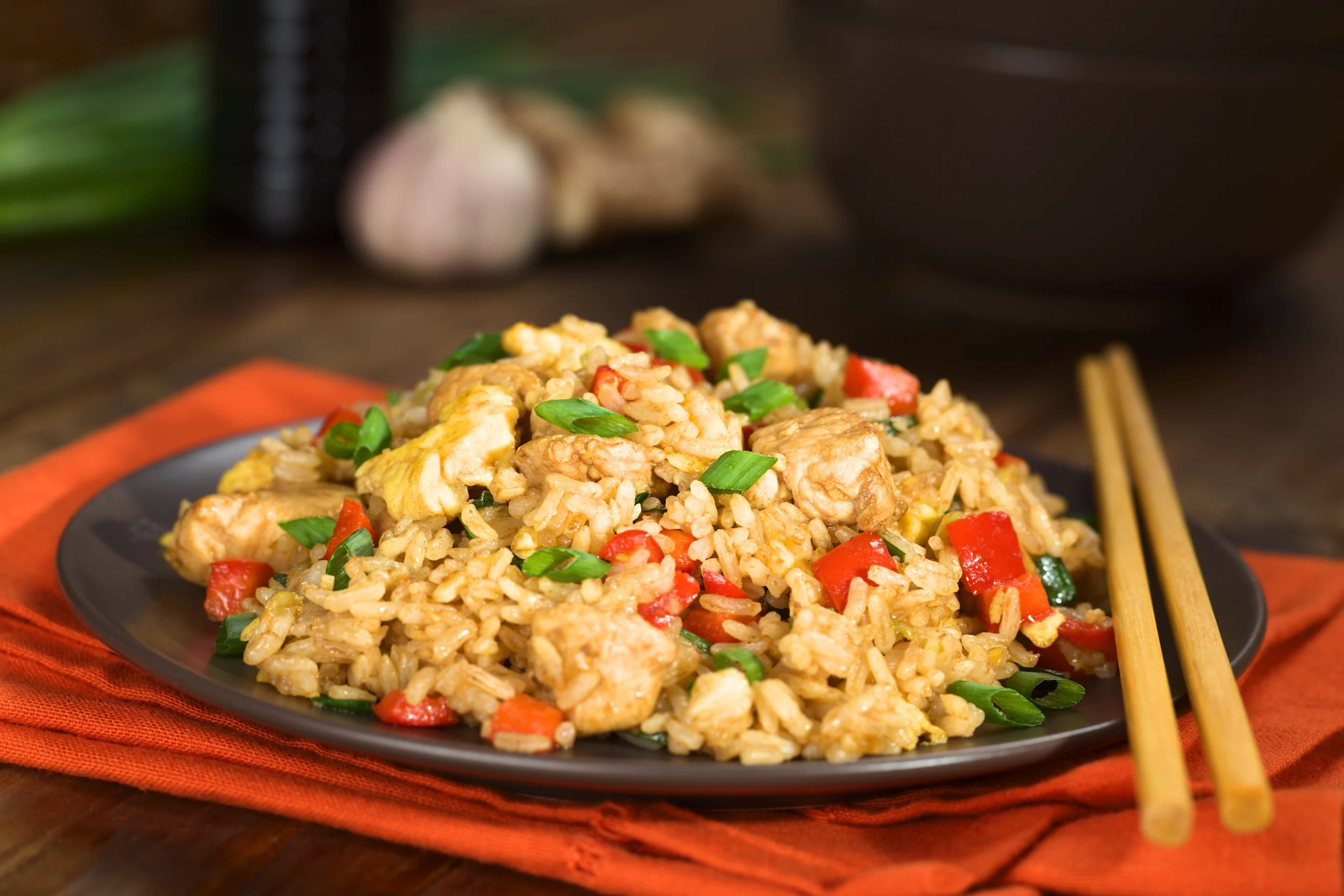 Delicious Chicken Fried Rice with vegetables and eggs