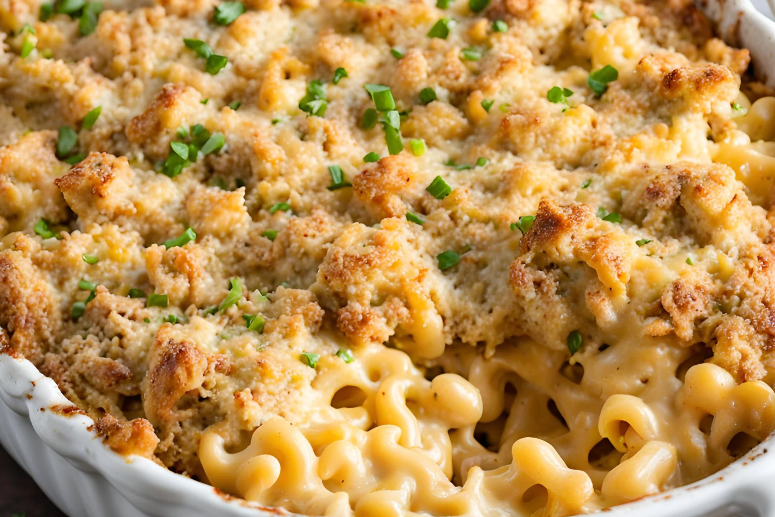 Crack Chicken Macaroni and Cheese with creamy pasta, rotisserie chicken, and a golden breadcrumb topping.