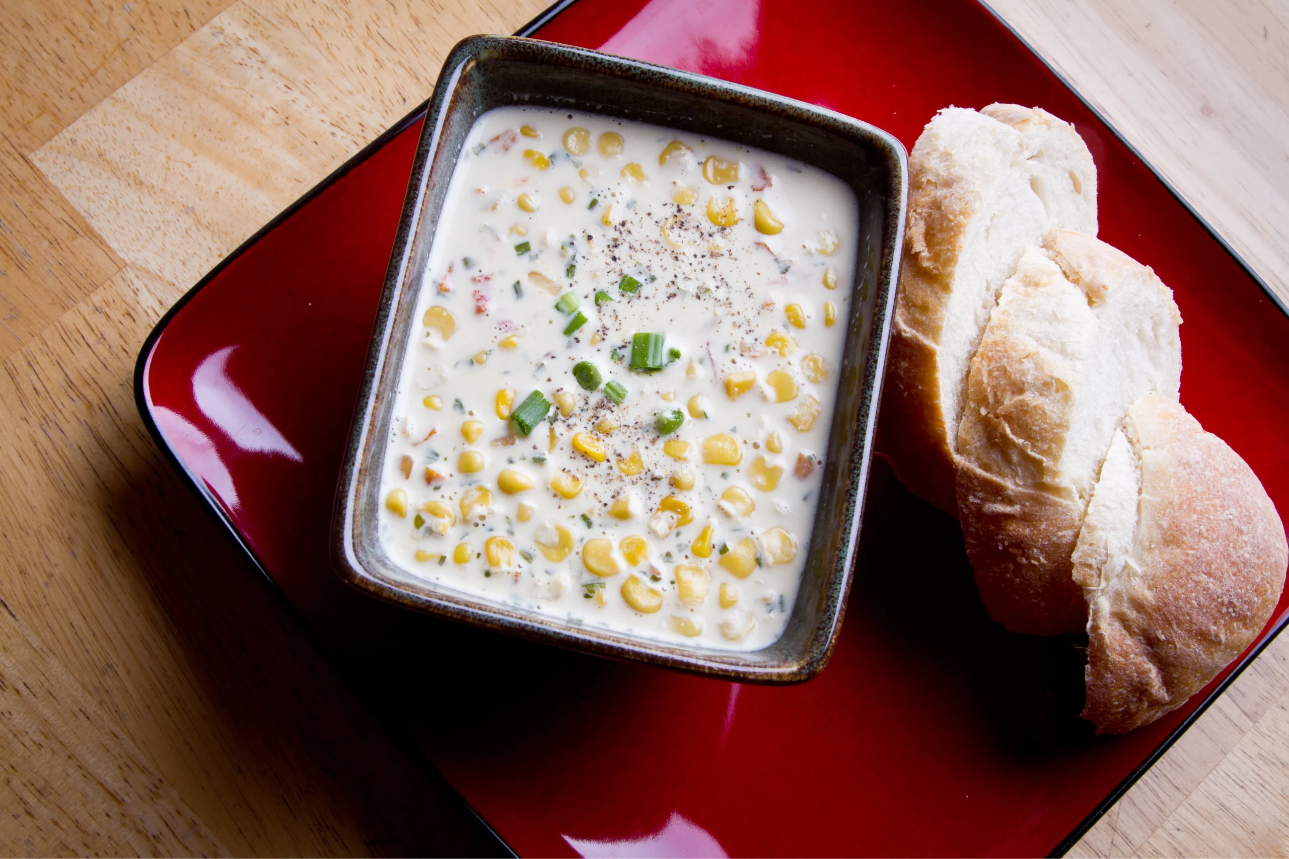 Roasted Poblano Corn Chowder served in a bowl